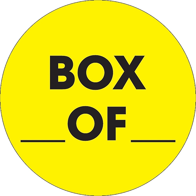 Tape Logic 2" Circle "Box ___ Of ___" Label, Fluorescent Yellow, 500/Roll image 1