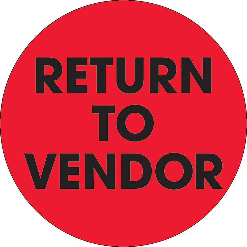 Tape Logic 2" Circle "Return To Vendor" Label, Fluorescent Red, 500/Roll image 1