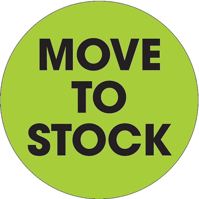 Tape Logic 2" Circle "Move To Stock" Label, Fluorescent Green, 500/Roll image 1