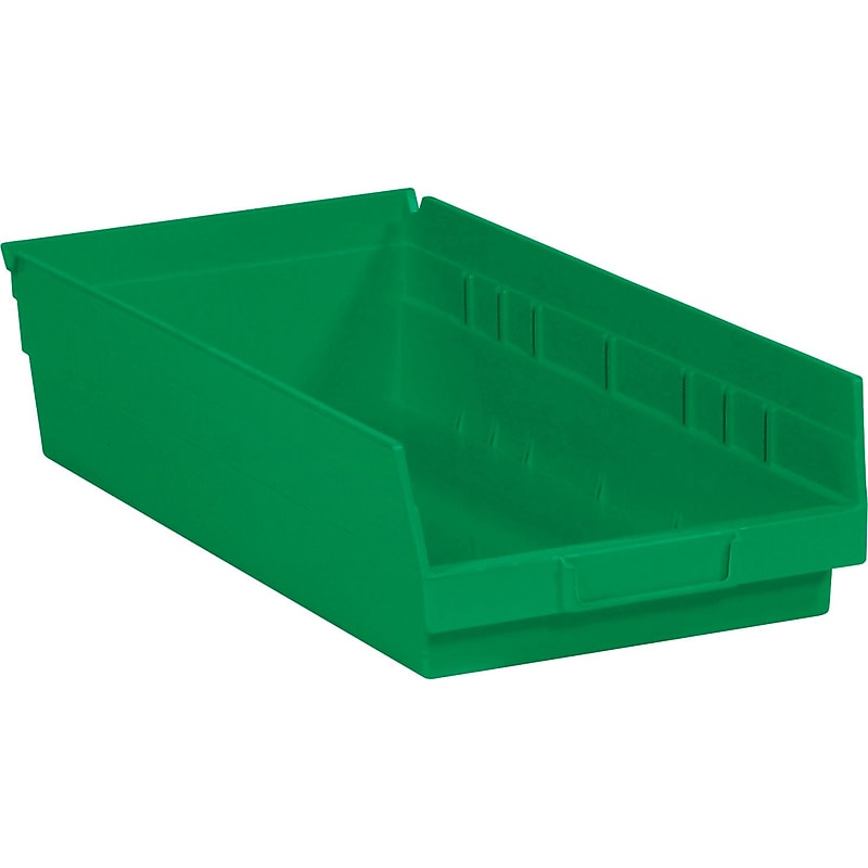 Quill Brand 17 7/8" x 11 1/8" x 4" Plastic Shelf Bin, Green, 8/Case (BINPS114G) image 1