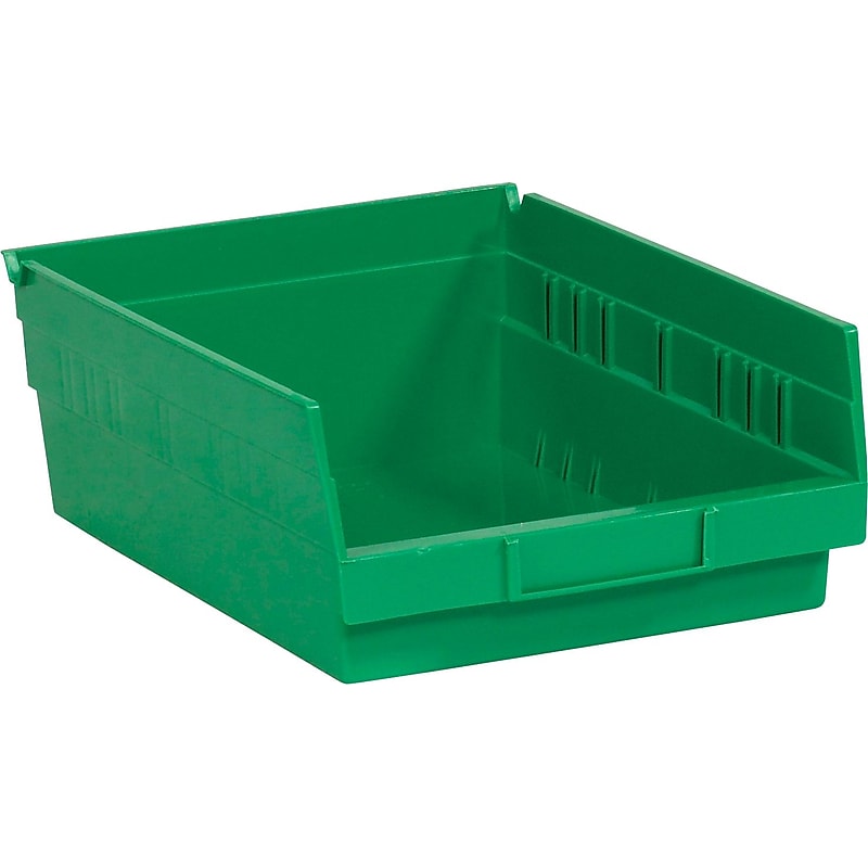 Quill Brand 11 5/8" x 11 1/8" x 4" Plastic Shelf Bin, Green, 8/Case (BINPS105G) image 1
