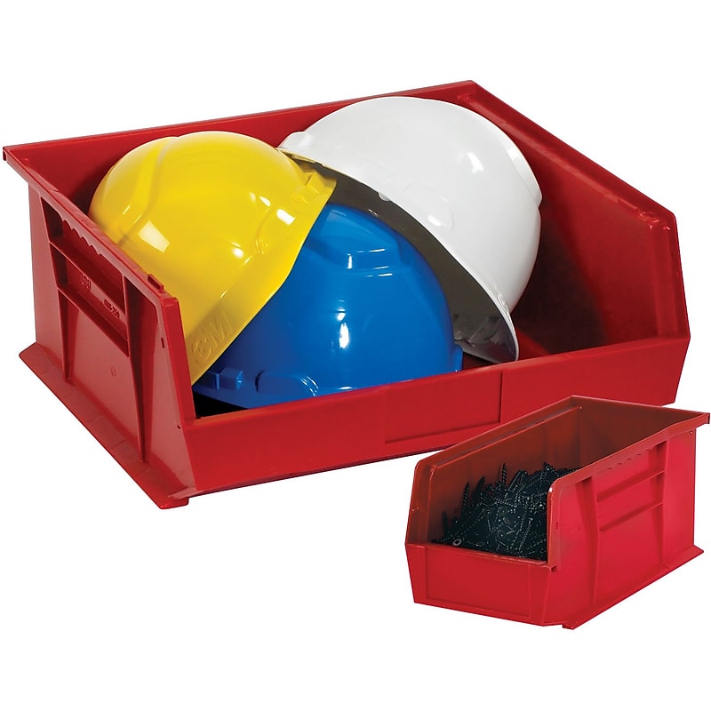 Partners Brand 9 1/4" x 6" x 5" Plastic Stack and Hang Bin Box, Red, 12/Case image 1