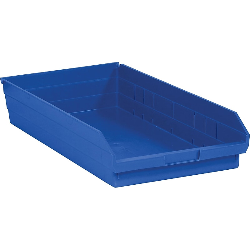 Partners Brand 23 5/8" x 11 1/8" x 4" Plastic Shelf Bin Quill Brand, Blue, 6/Case image 1