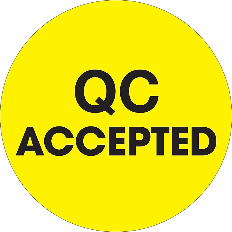 Tape Logic 2" Circle "QC Accepted" Label, Fluorescent Yellow, 500/Roll image 1