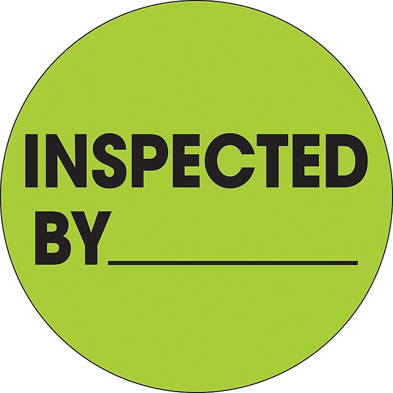 Tape Logic 2" Circle "Inspected By" Label, Fluorescent Green, 500/Roll image 1