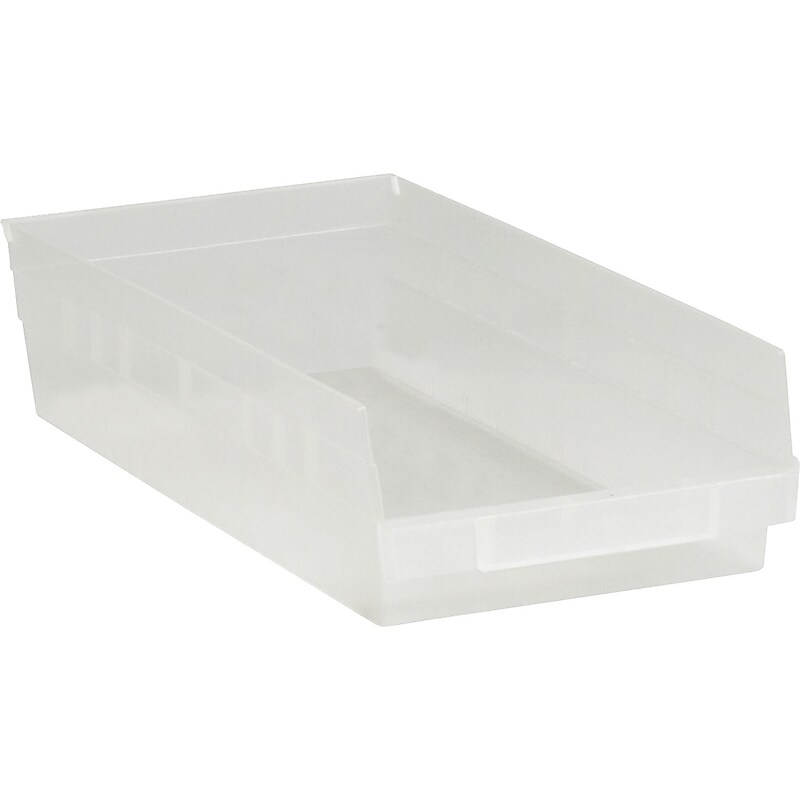 Quill Brand Small Stackable Plastic Shelf Bins, 4" x 17.88" x 8.38", 4 Qt., Clear, 10/Pack (BINPS113CL) image 1