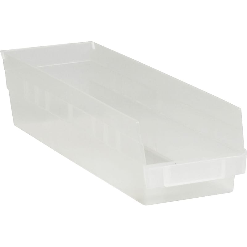 Partners Brand Small Stackable Plastic Storage Bins, 17.88" x 4.13" x 4", 3.5 Qt., Clear, 20/Pack (BINPS111CL) image 1