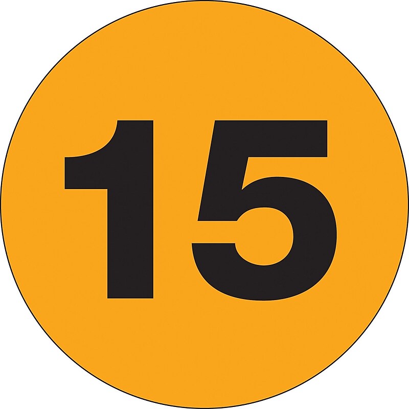 Tape Logic 2" Circle "15" Number Label, Fluorescent Orange, 500/Roll image 1