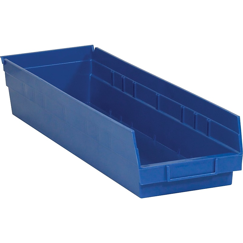 Partners Brand 23 5/8" x 6 5/8" x 4" Plastic Shelf Bin Box, Blue, 8/Case image 1