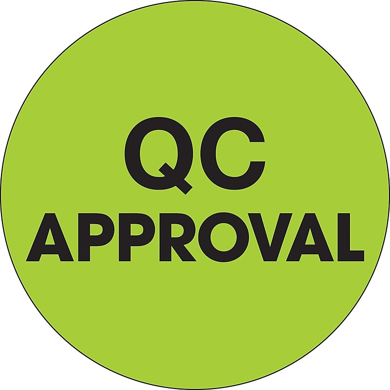 Tape Logic 2" Circle "QC Approval" Label, Fluorescent Green, 500/Roll image 1