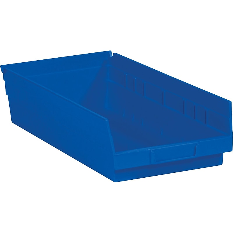 Quill Brand Medium Plastic Shelf Bins, 4" x 17-7/8" x 6-5/8", Blue, 20/Pack (BINPS112B) image 1