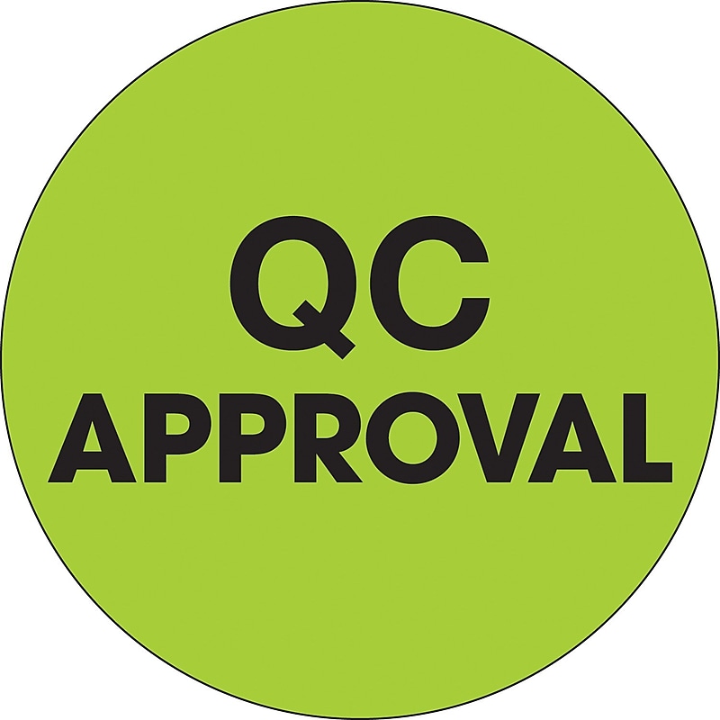 Tape Logic 1" Circle "QC Approval" Label, Fluorescent Green, 500/Roll image 1