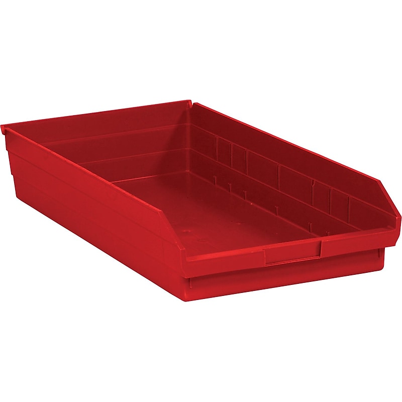 Partners Brand 23 5/8" x 11 1/8" x 4" Plastic Shelf Bin Quill Brand, Red, 6/Case image 1