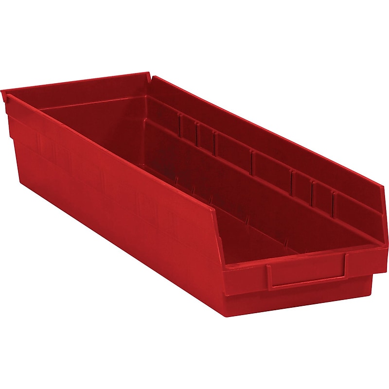 Partners Brand 23 5/8" x 6 5/8" x 4" Plastic Shelf Bin Box, Red, 8/Case image 1