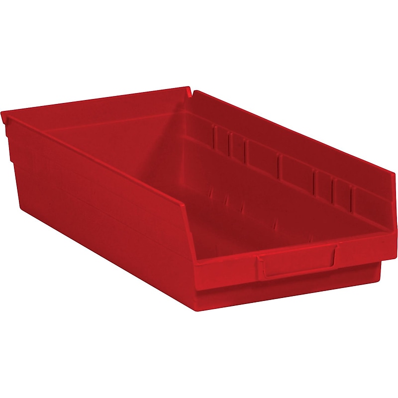 Quill Brand 17 7/8" x 8 3/8" x 4" Plastic Shelf Bin, Red, 10/Case (BINP113R) image 1