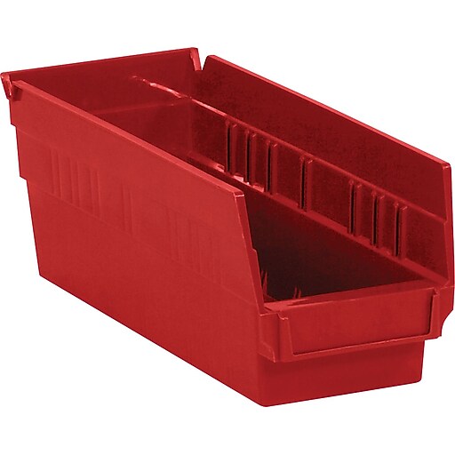 Quill Brand 11 5/8" x 4 1/8" x 4" Plastic Shelf Bin, Red, 36/Case
