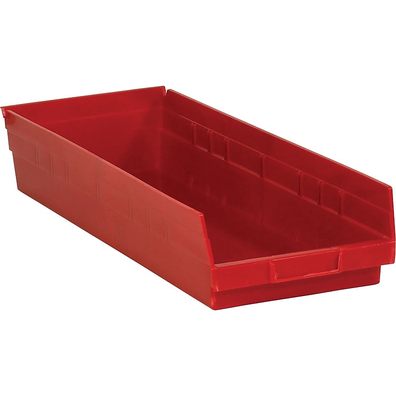 Partners Brand 23 5/8" x 8 3/8" x 4" Plastic Shelf Bin Box, Red, 6/Case image 1