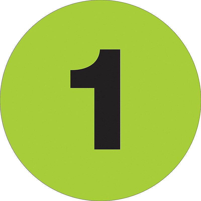 Tape Logic 2" Circle "1" Number Label, Fluorescent Green, 500/Roll image 1