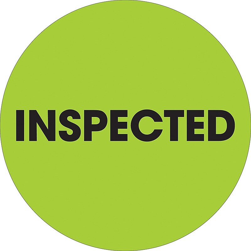 Tape Logic 2" Circle "Inspected" Label, Fluorescent Green, 500/Roll image 1