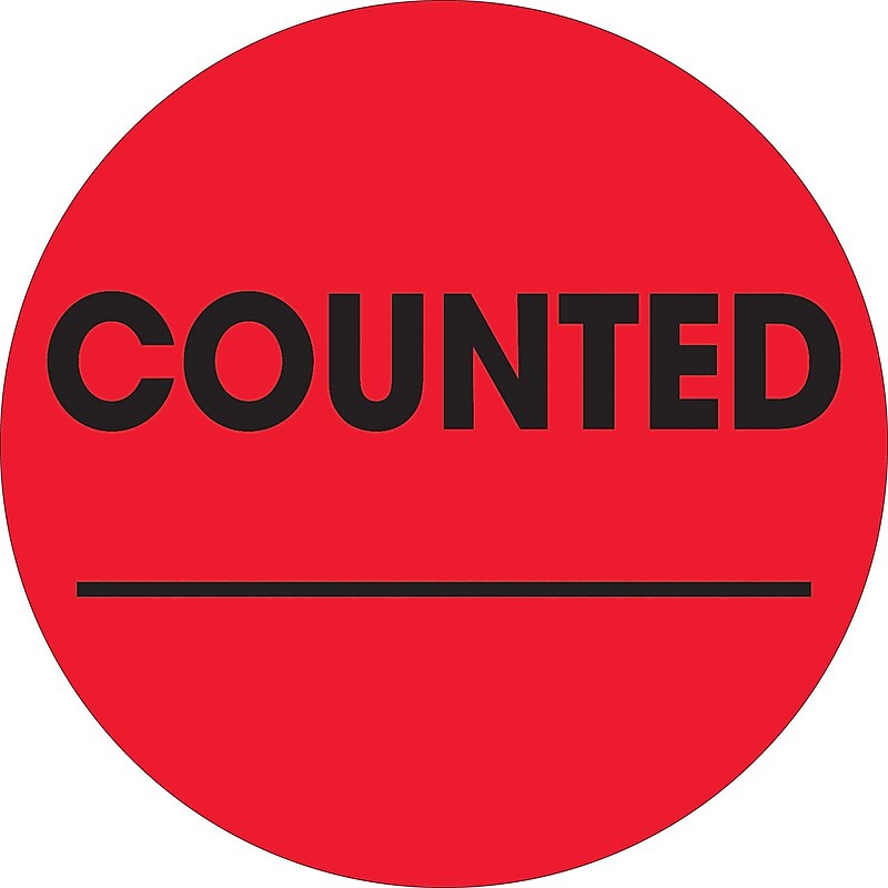 Tape Logic 2" Circle "Counted" Inventory Label, Fluorescent Red, 500/Roll (DL1270) image 1