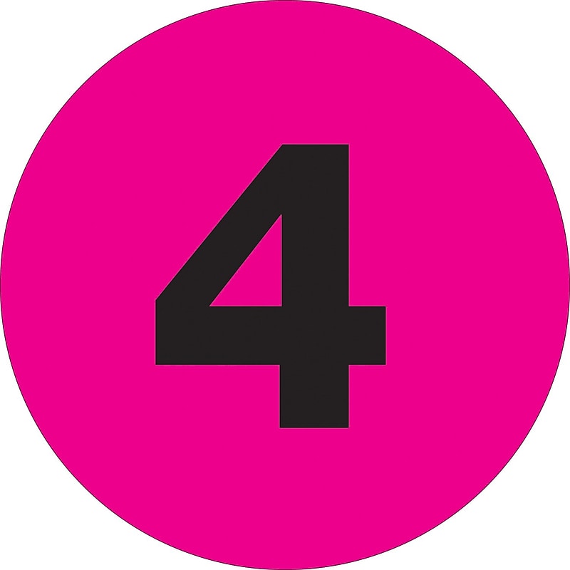 Tape Logic 1" Circle "4" Number Label, Fluorescent Pink, 500/Roll image 1