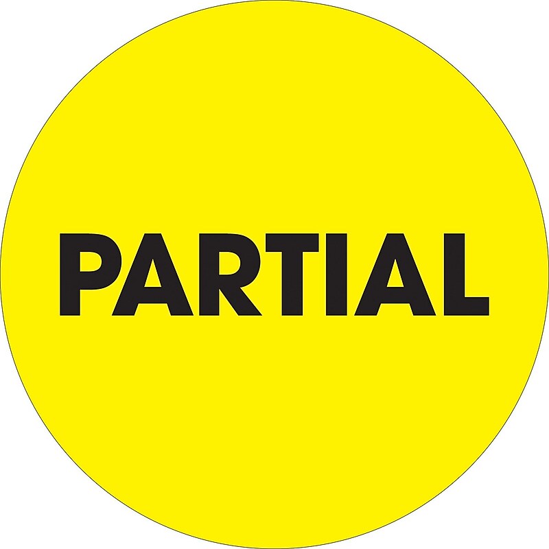 Tape Logic 2" Circle "Partial" Inventory Label, Fluorescent Yellow, 500/Roll image 1