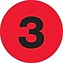 Tape Logic 1" Circle "3" Number Label, Fluorescent Red, 500/Roll~#|#~s0708783_sc7
