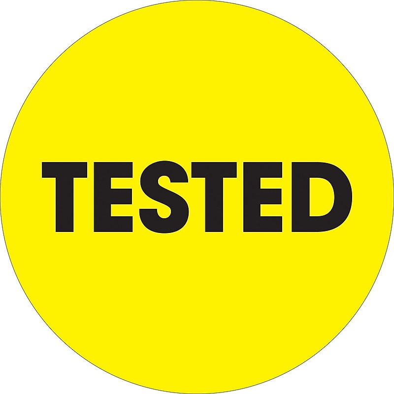 Tape Logic 2" Circle "Tested" Inventory Label, Fluorescent Yellow, 500/Roll image 1