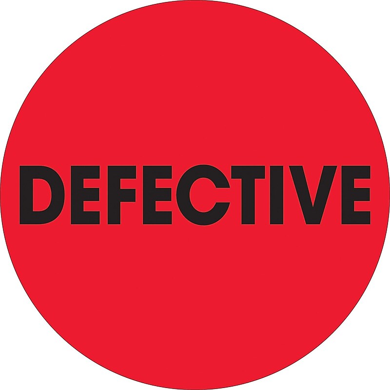 Tape Logic 2" Circle "Defective" Inventory Label, Fluorescent Red, 500/Roll image 1