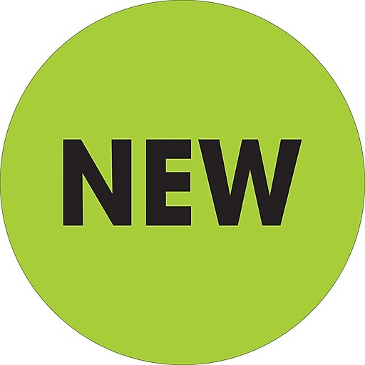 Tape Logic 2" Circle "New" Inventory Label, Fluorescent Green, 500/Roll