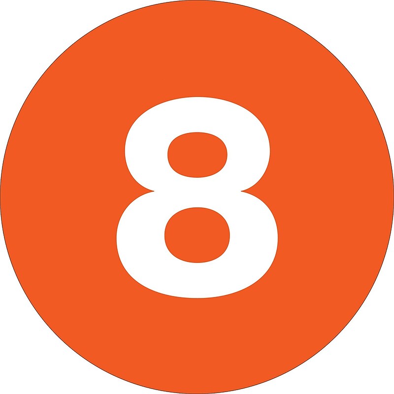 Tape Logic 1" Circle "8" Number Label, Orange, 500/Roll image 1