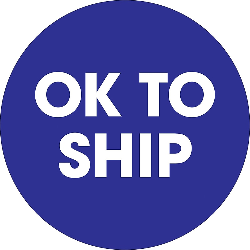 Tape Logic 2" Circle "OK To Ship" Pre Printed Inventory Label, Blue, 500/Roll image 1