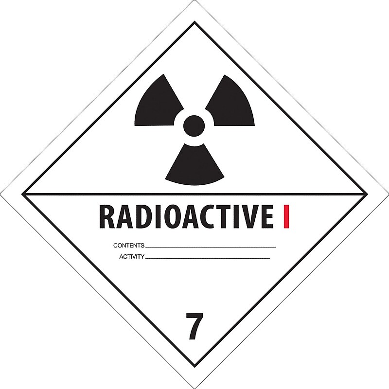 Tape Logic "Radioactive I" D.O.T. Hazard Label, 4" x 4", 500/Roll image 1