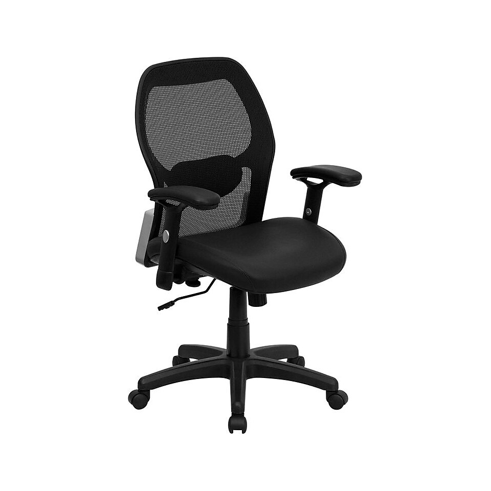 Flash Furniture Mid Back Super Mesh Office Chair with Italian Leather Seat, Black  Make More Happen at