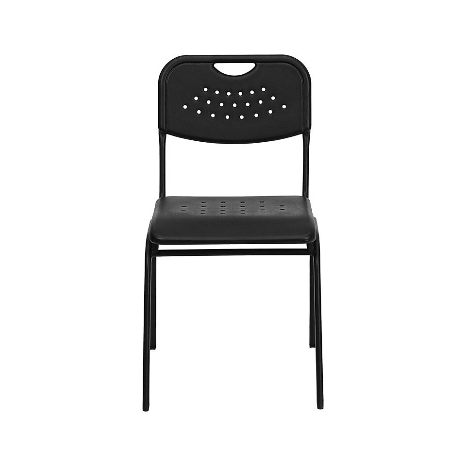 Flash Furniture HERCULES Series 880 lb. Capacity Plastic Stack Chair with Black Powder Coated Frame, Black, 24/Pack