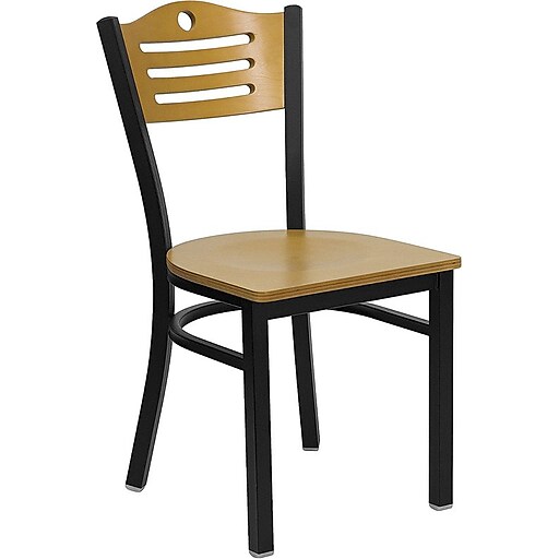 Flash Furniture Hercules Wood Slat Back Metal Restaurant Chair Natural 4 Pack