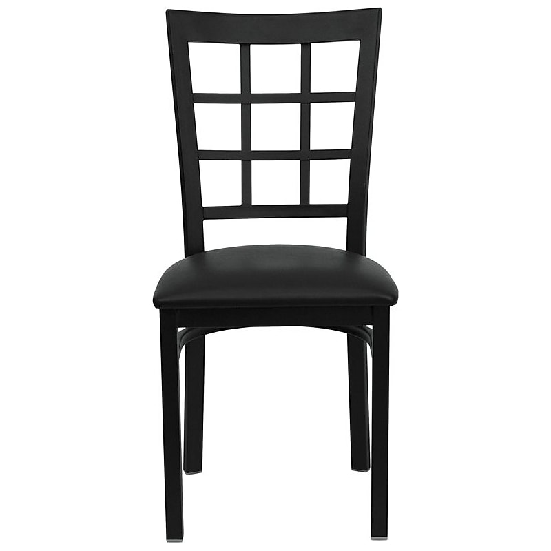 Flash Furniture HERCULES Series Vinyl/Metal Window Back Restaurant Dining Chair, Black, 16/Pack (16XU6Q3BWINBKV) image 1
