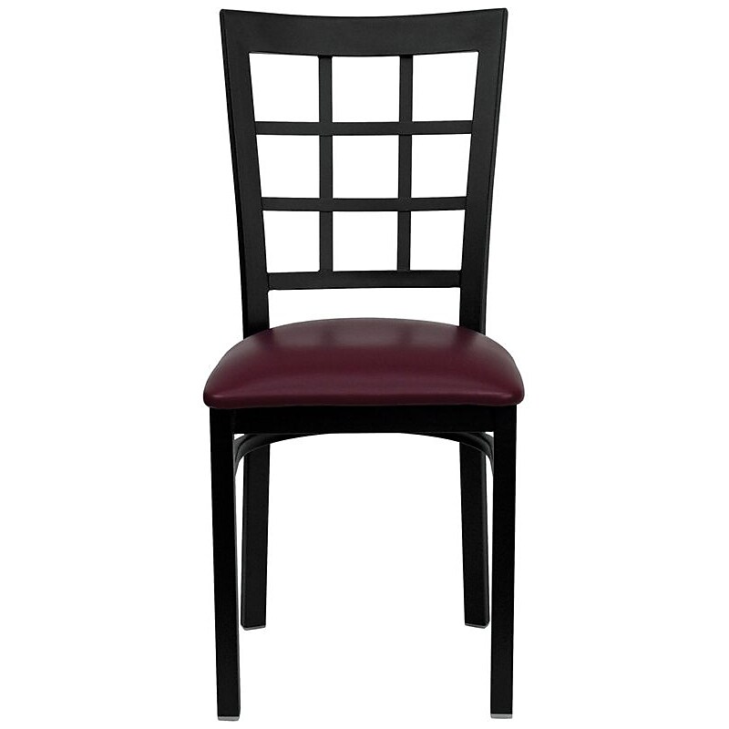 Flash Furniture HERCULES Series Vinyl/Metal Window Back Restaurant Dining Chair, Burgundy, 16/Pack (16XU6Q3BWINBGV) image 1