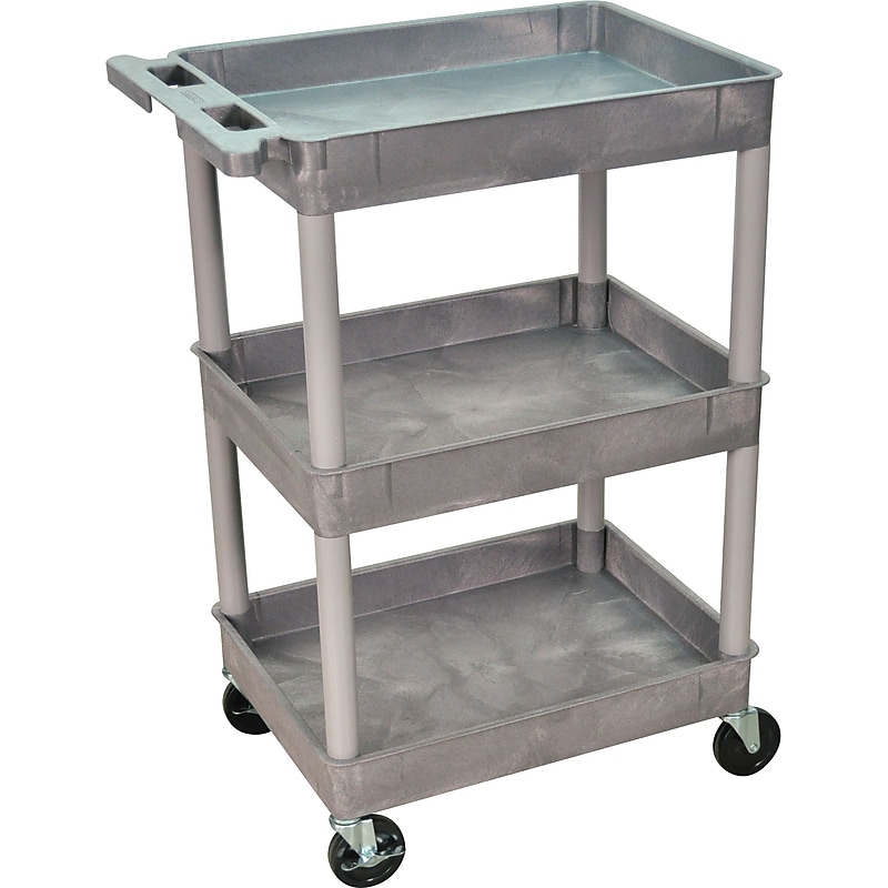 Luxor STC Series 3-Shelf Polyethylene Mobile Utility Cart with Swivel Wheels, Gray (STC111-G) image 1