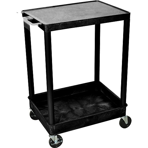 Luxor STC Series 2 Shelves Flat Top & Tub Bottom Shelf Cart, Black