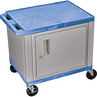 H Wilson 26"H 2 Shelves Tuffy AV Carts W/Nickel Cabinet, Blue