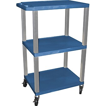 H Wilson 42"H 3 Shelves Tuffy Carts W/Nickel Legs, Blue