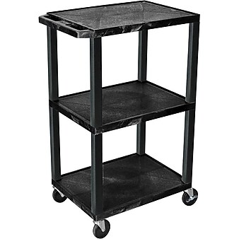 Assorted Publishers Tuffy 3-Shelf Polyethylene Mobile A/V Cart with Swivel Wheels, Black (WT42E)