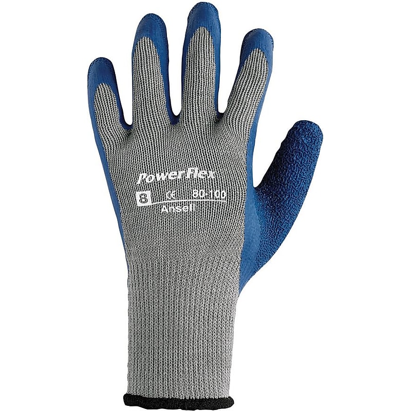 Ansell 80-100 Poly/Cotton/Natural Rubber Gray/Blue Latex Gloves, Size Group 8, 12/Pair image 1