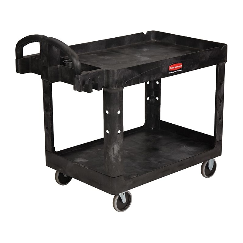 Rubbermaid Heavy Duty 4-Shelf Resin Mobile Utility Cart with Lockable Wheels, Black (640-4520-88-BLA) image 1
