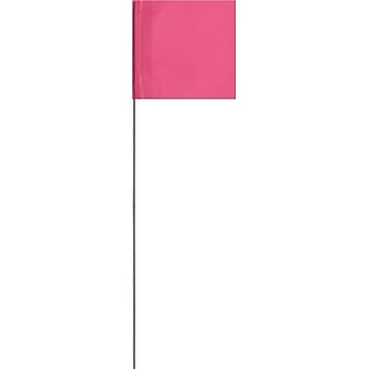 Presco 21"(L) x 3"(W) x 2"(H) Stake Flag, Pink Glo, 100/Pack