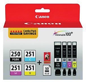 Canon 250/251 Black/Cyan/Magenta/Yellow Standard Yield Ink Cartridges w/ Photo Paper, 4/Pack   (6497B004) Sansujyuku sansujyuku.com