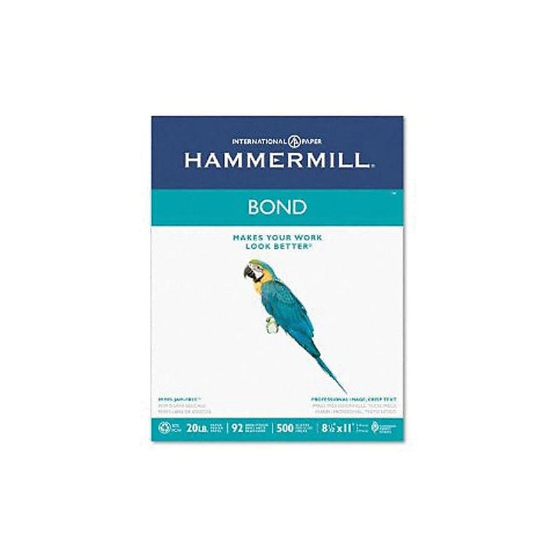 Hammermill® Bond Paper, 20lb, 8.5" x 11", 92 Bright, White, 500/Ream image 1