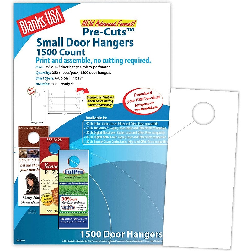 Blanks/USA® 3.67" x 8 1/2" 80 lbs. Digital Gloss Cover Door Hanger, White, 250/Pack image 1