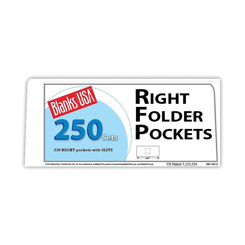 Blanks/USA® 8 7/8" x 4" 80 lbs. Matte Cover Right Folder With One Pocket, White, 250/Pack image 1